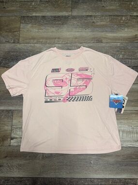 NWT Disney Cars Lightning McQueen Off Shoulder T Shirt Pink XL